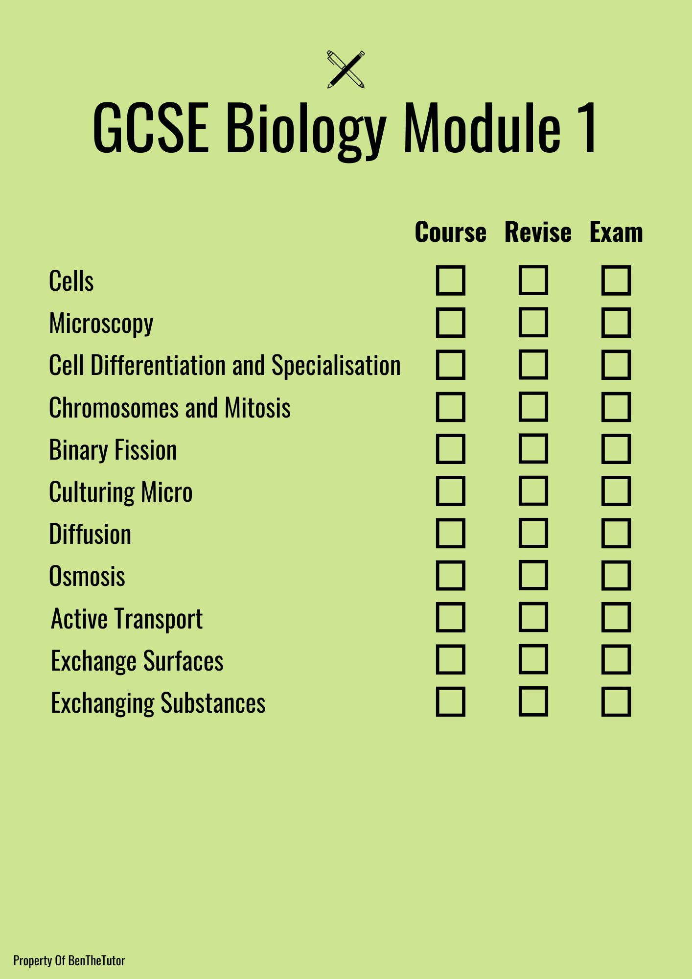 GCSE Biology Module 1 Checklist