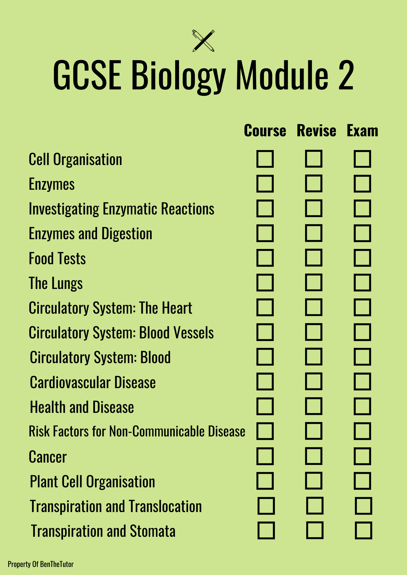 GCSE Biology Module 2 Checklist